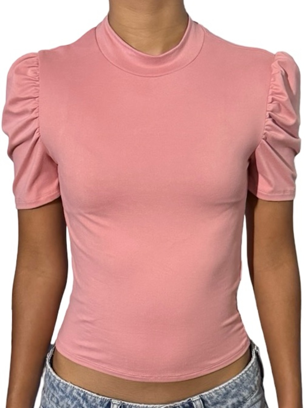 Fashion Nova My Serenity Rose Puff Sleeve Mock Neck Top Size Small